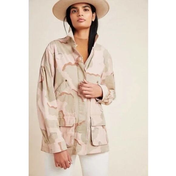 Anthropologie Lida Utility Pink Distressed Camo Canvas Jacket Size Small - Picture 3 of 13